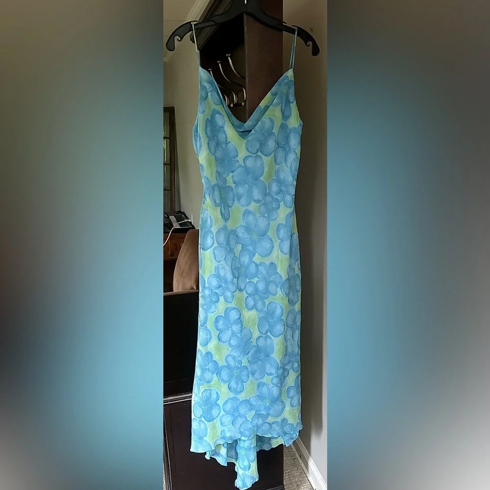 Y2K BE SMART Asymmetric Cowl Slip Maxi Dress Fairy Mermaid Coquette Floral Sz M - Picture 3 of 16